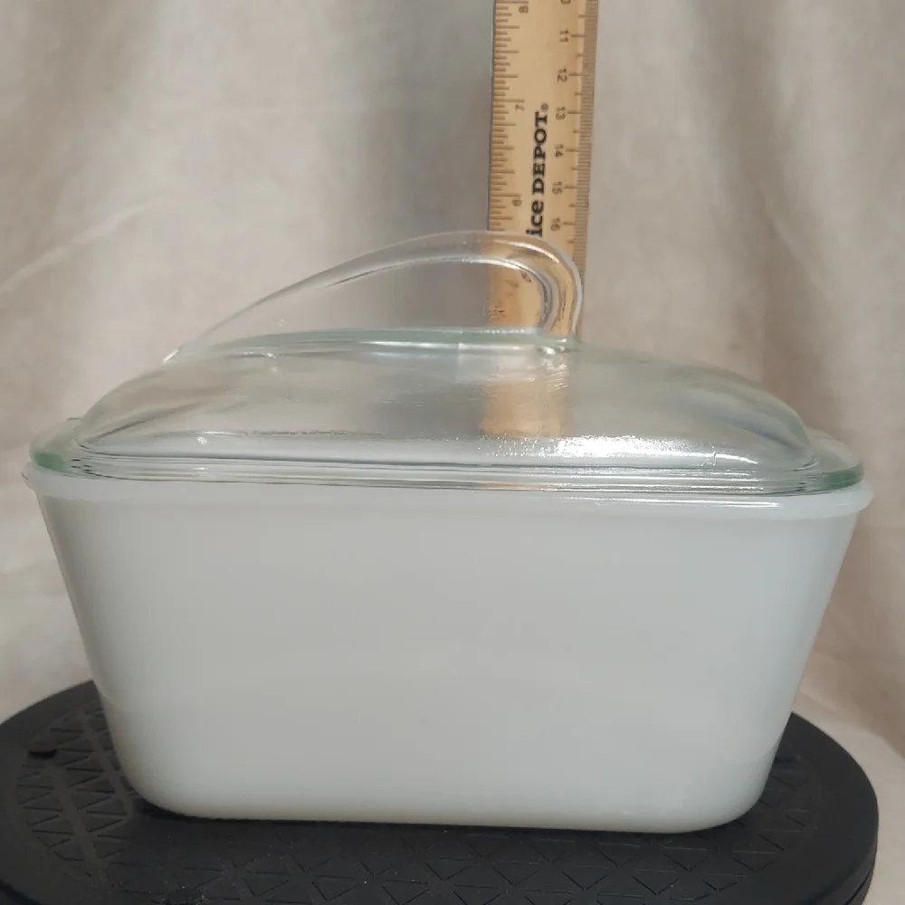 Vintage Jeannette Glasbake J-805 Milk Glass Loaf Dish W/ Lid UEC